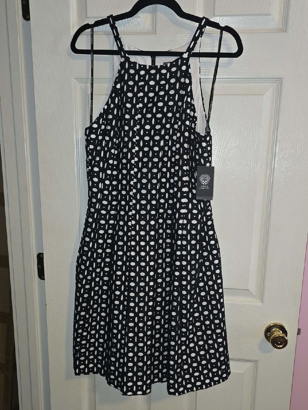 Vince Camuto Black and‎ White Patterned Halter Mini Dress